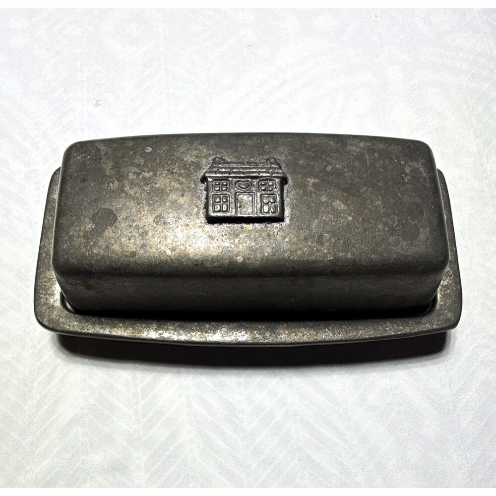 Metal Silver Rectangular Covered Butter Dish w/ Lid, House Theme 6x3x2"